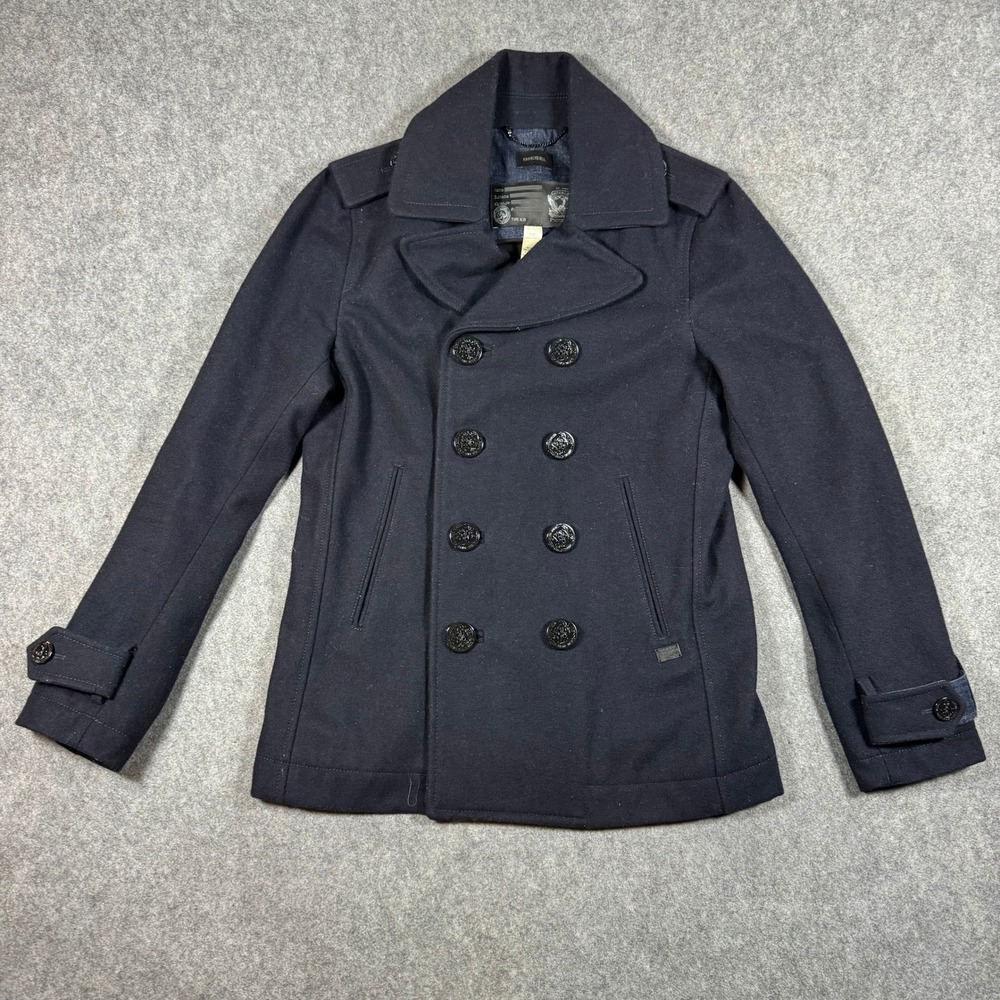 Diesel Pea Coat Womens M Navy Blue Wool Double Breasted Military Epaulet Jacket